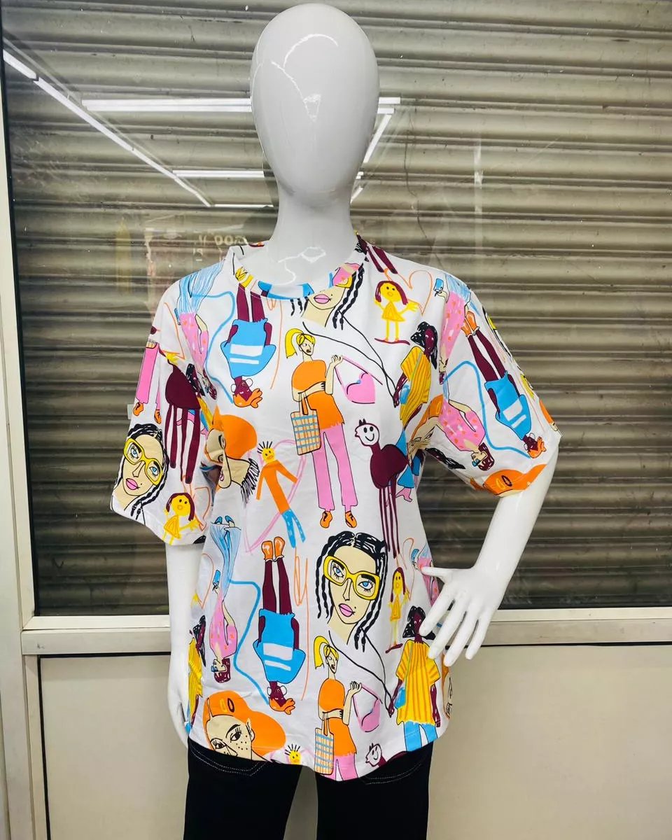 Women Abstract Printed Round Neck Free Size Cotton T-shirt
