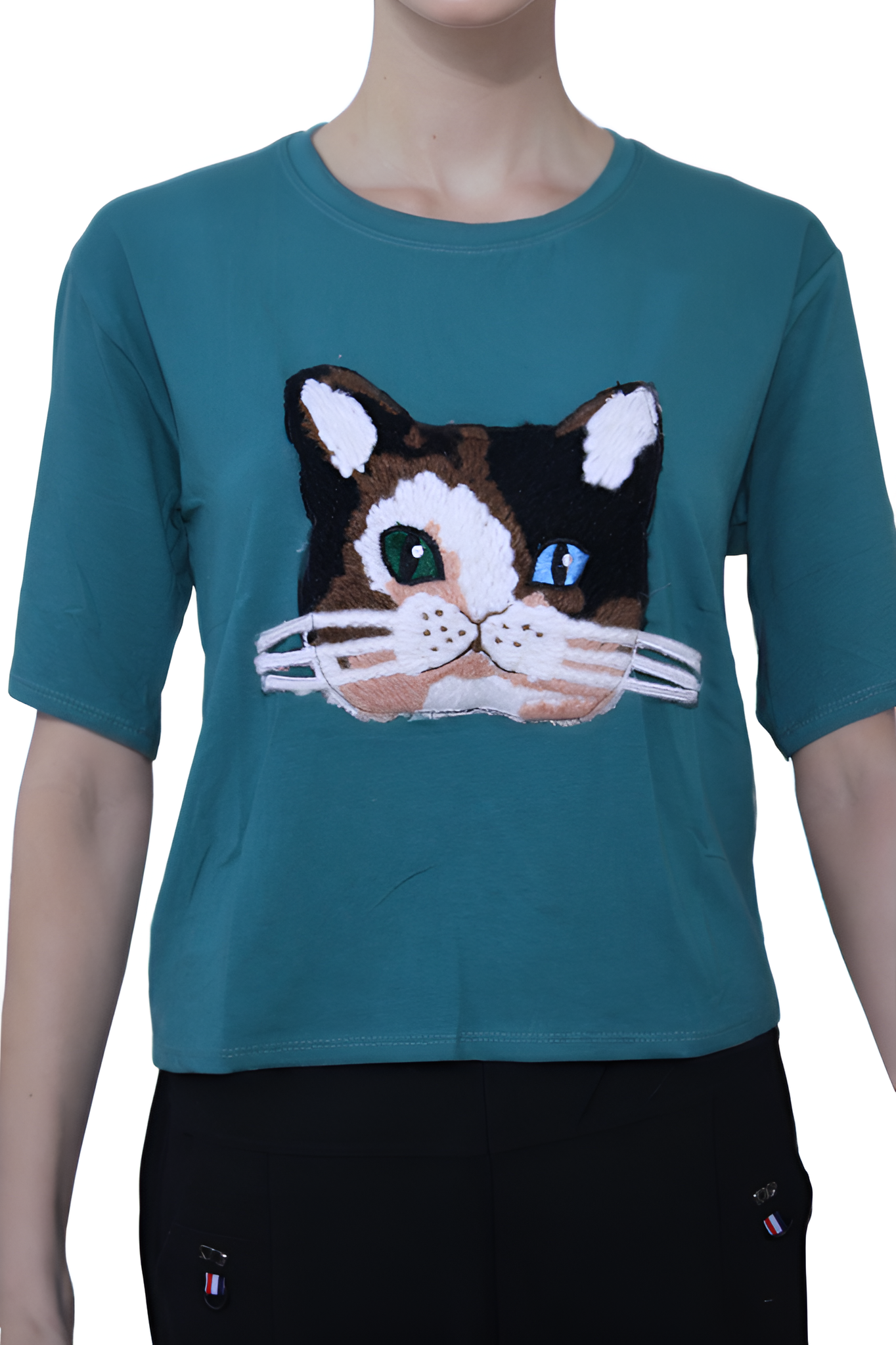 Trift Point Oversized Round Neck Printed Green Top for women's