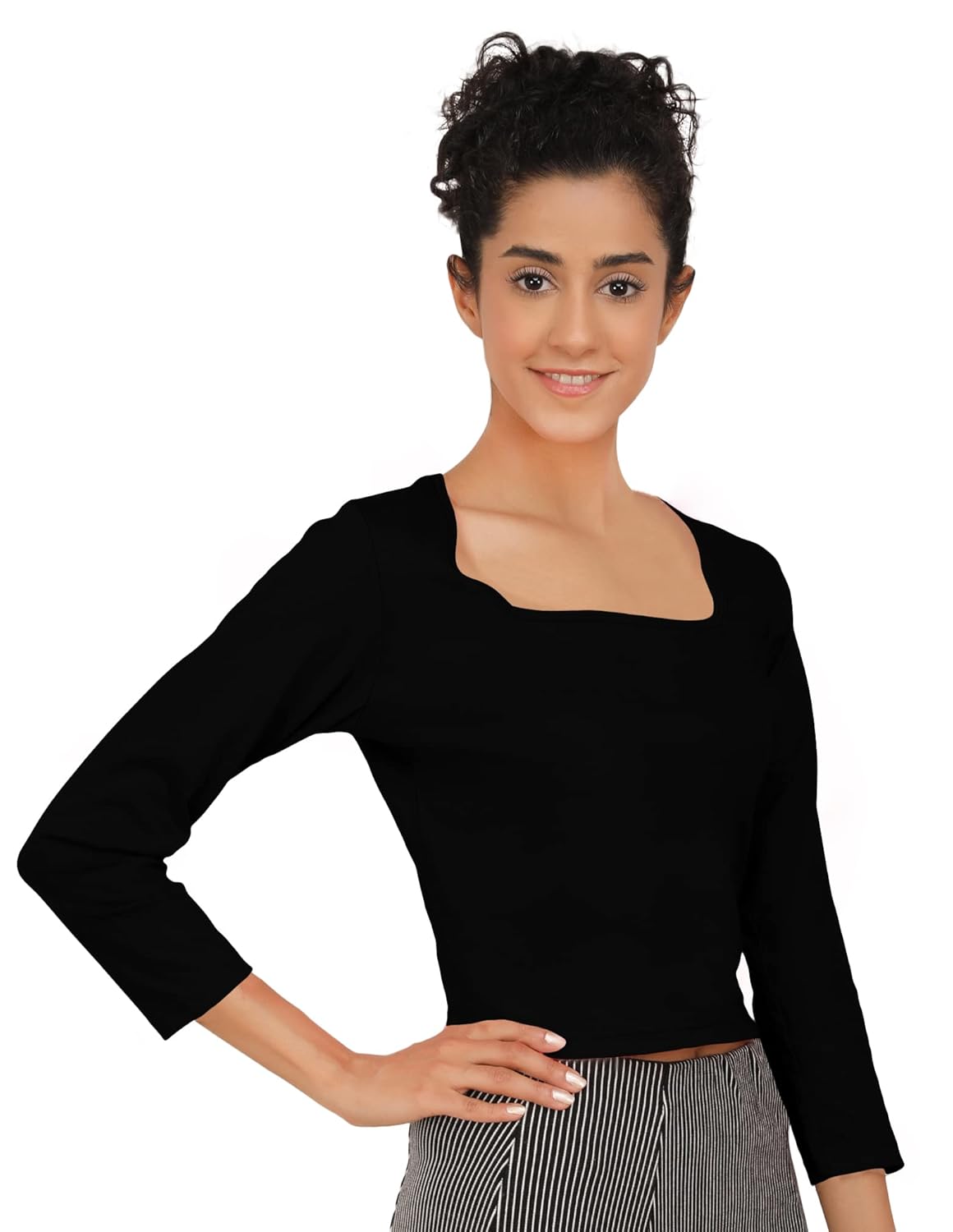 AD2CART VA4165 Womens Deep Square Neck Crop Tops Readymade Saree Blouse for Women (2XL, Black)