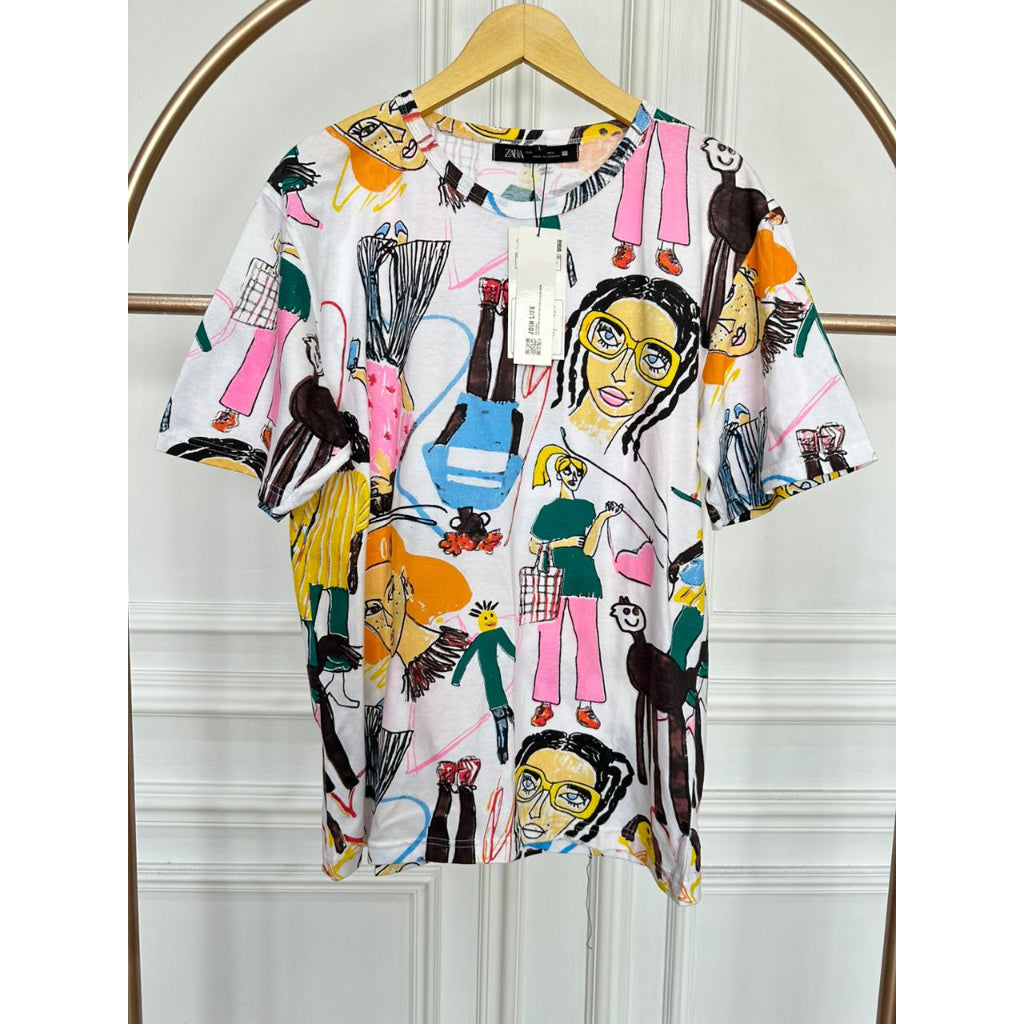 Women Abstract Printed Round Neck Free Size Cotton T-shirt