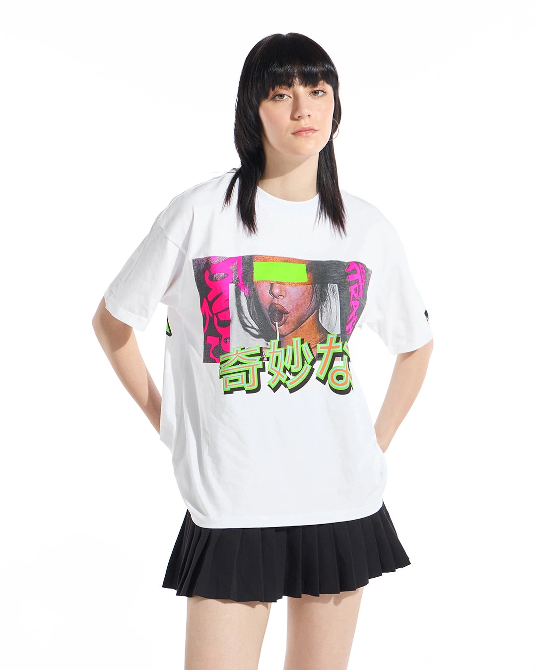 Women's White Sus Graphic Printed Oversized T-shirt