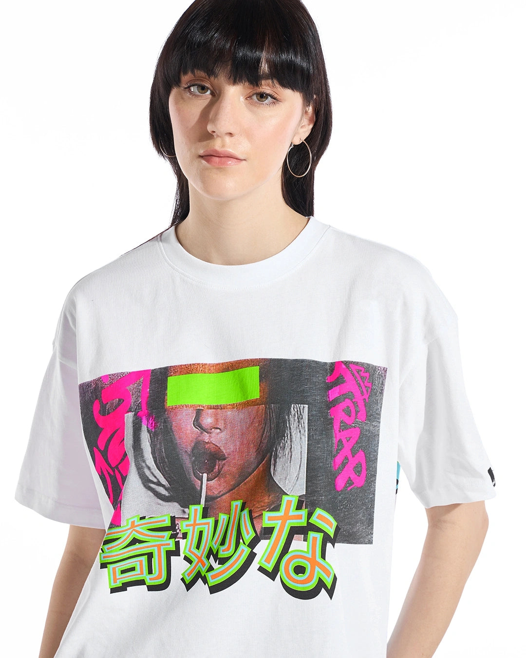 Women's White Sus Graphic Printed Oversized T-shirt