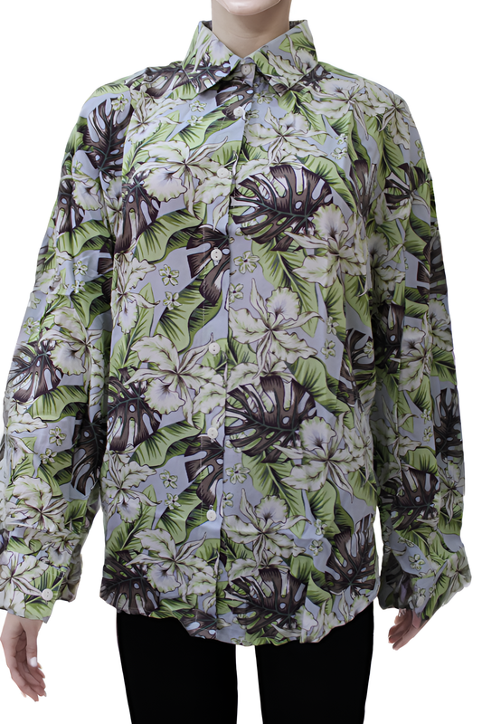 Women Classic Spread Collar Floral Printed Oversized Casual Shirt