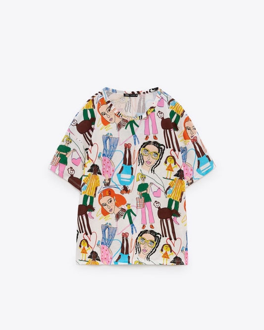 Women Abstract Printed Round Neck Free Size Cotton T-shirt