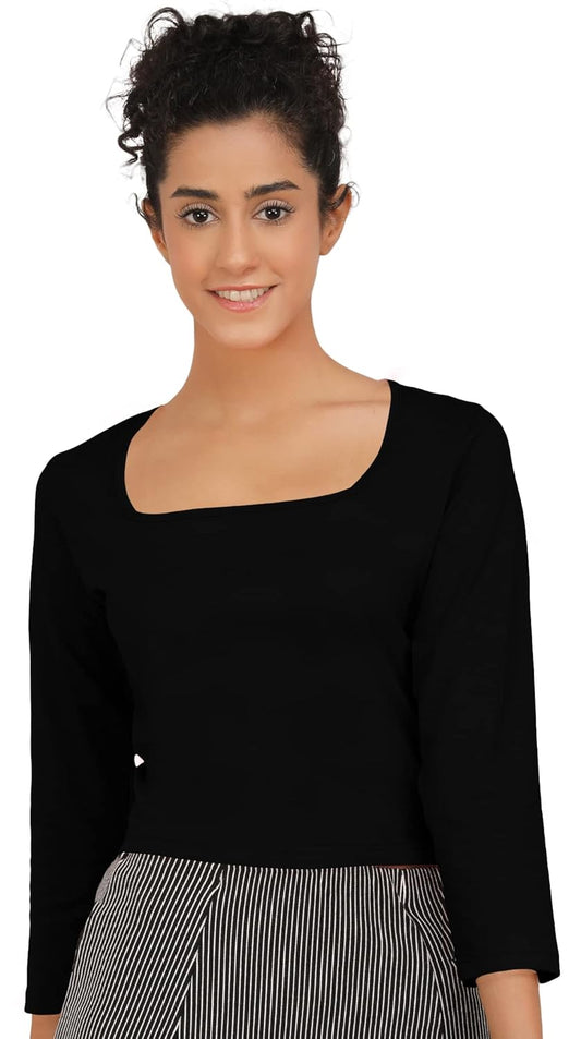 AD2CART VA4165 Womens Deep Square Neck Crop Tops Readymade Saree Blouse for Women (2XL, Black)
