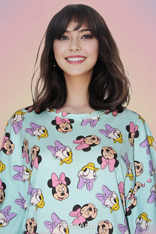 Mickey & Friends Printed Cotton Over Size T-shirt Mini Dress