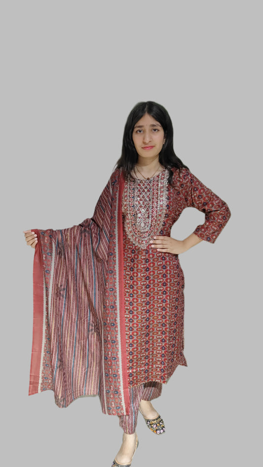 Graceful Women's Pure Cotton Anarkali Flared Kurta Set with Pant & Dupatta for All Events