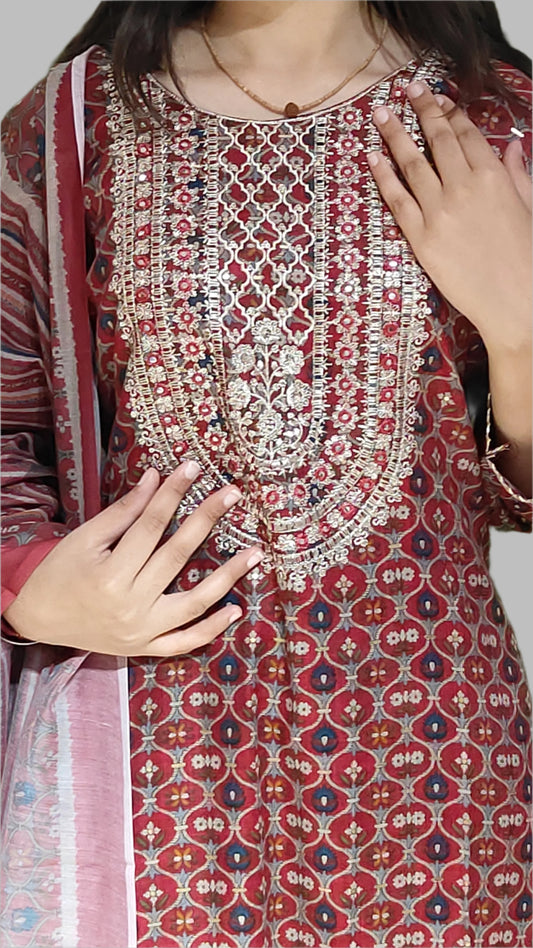 Graceful Women's Pure Cotton Anarkali Flared Kurta Set with Pant & Dupatta for All Events