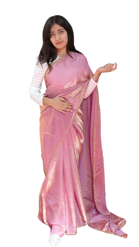 Dazzling Beautiful Diamond Work Net Saree for Glamorous Occasions