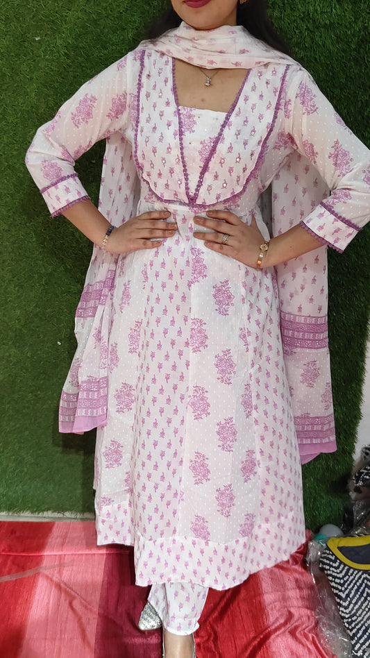 Elegant Printed Viscose Rayon Gown Kurta with Attached Dupatta for Statement Style