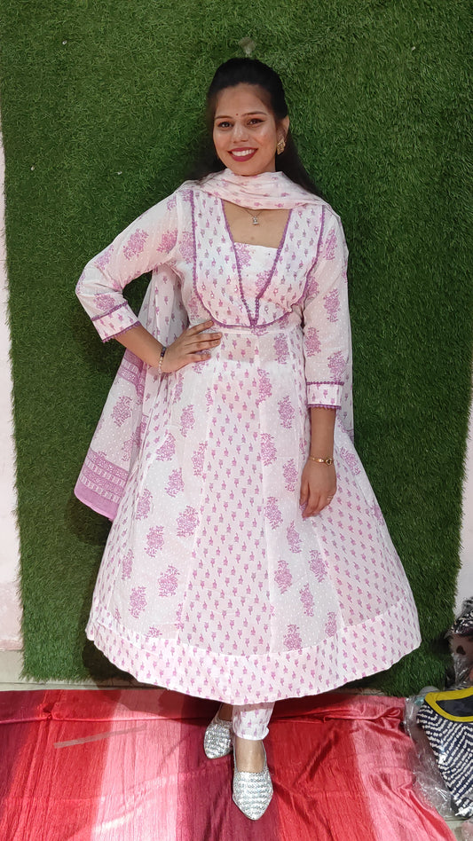 Elegant Printed Viscose Rayon Gown Kurta with Attached Dupatta for Statement Style