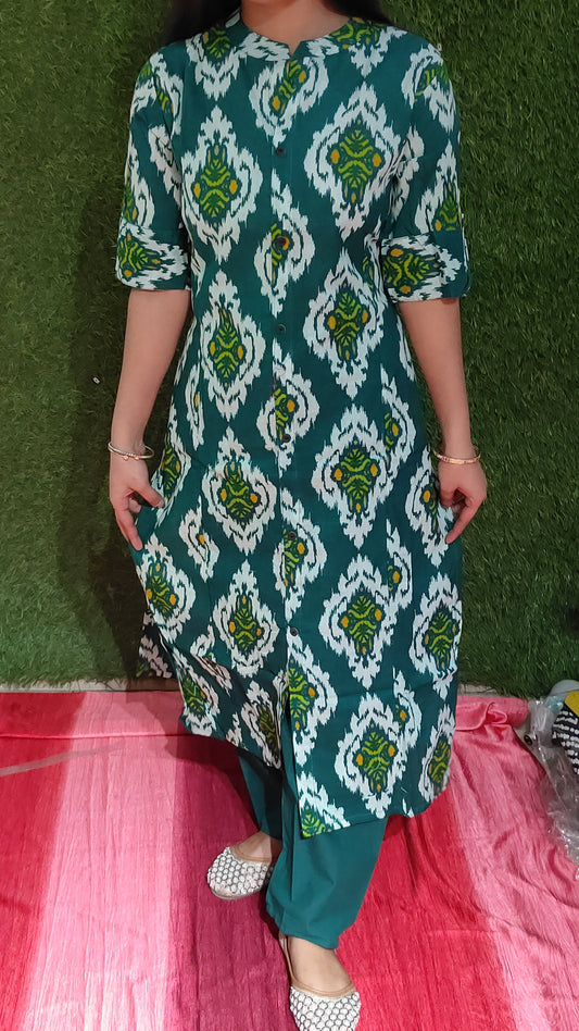 Elegant Ikat Print A-Line Kurti Set for Chic and Contemporary Ethnic Style
