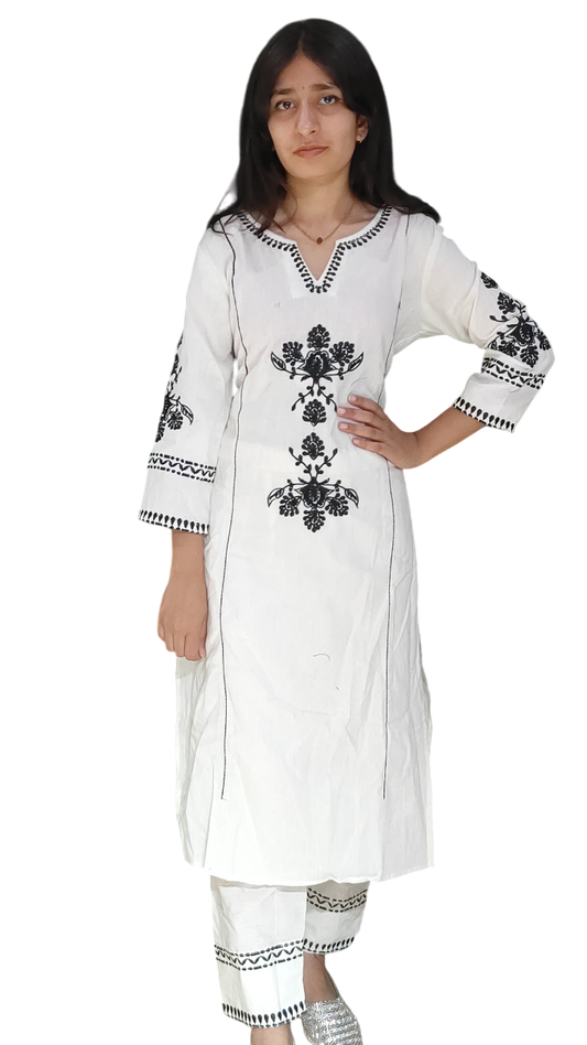 Elegant White Printed Kurta with Pant by Manna Creations – Cotton Blend Comfort