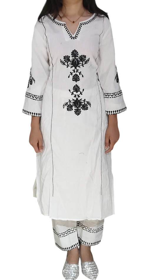 Elegant White Printed Kurta with Pant by Manna Creations – Cotton Blend Comfort