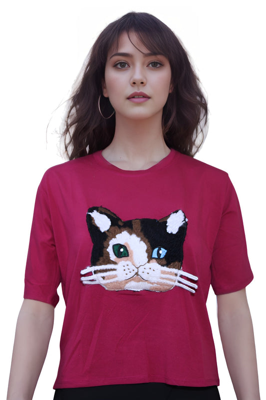 WOMEN FOR T-SHIRT CAT PRINT